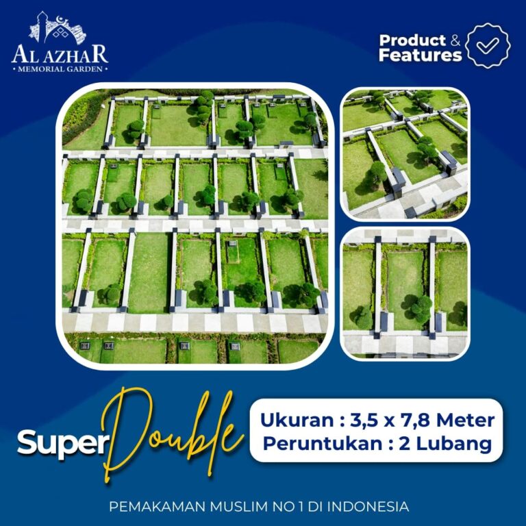 Grafis tipe kavling Super Double ukuran 3,5 x 7,8 meter dengan 2 lubang, tampak udara area makam