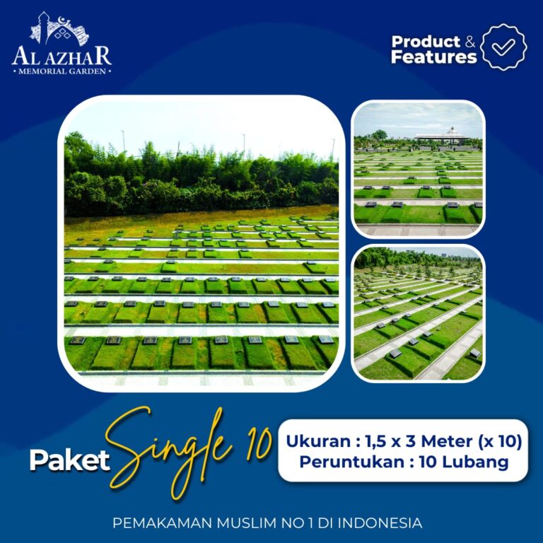 Grafis Paket Single 10 berisi 10 kavling Single ukuran 1,5 x 3 meter, deretan makam tampak udara
